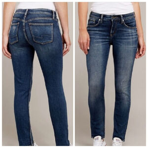 Silver Avery Slim Skinny Leg Jeans Dark Blue Mid Rise Distressed Stretch 31 12